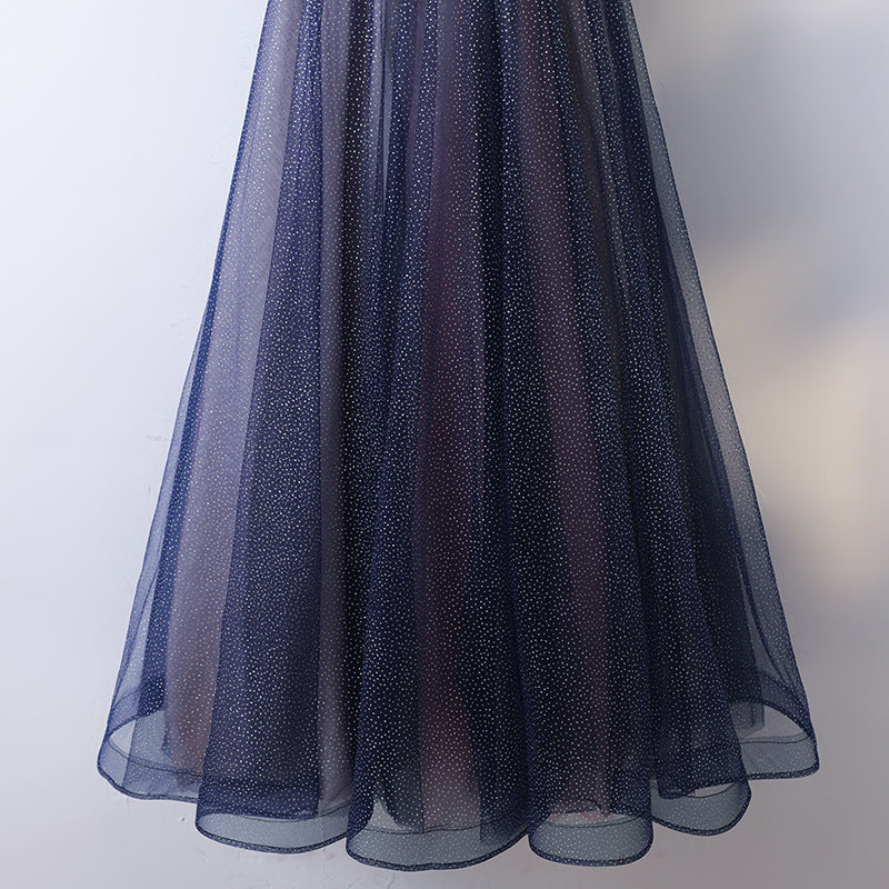 Plus Size Navy Short Sleeve Gown - Dress Hem Close Up