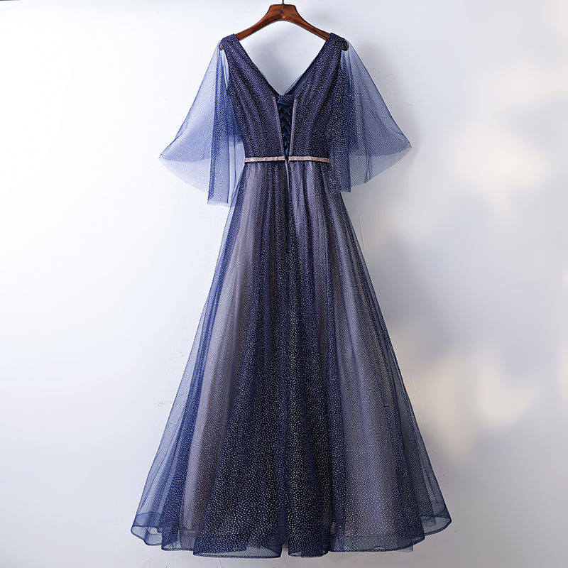 Plus Size Navy Short Sleeve Gown - Back View