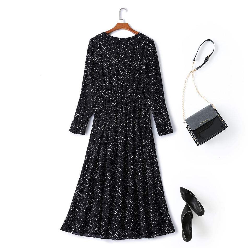 Cynthia Plus Size Polka Dots Wrap Midi Dress