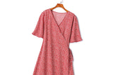 Avril Plus Size Red Ditsy Floral Wrap Dress