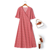 Plus Size Red Ditsy Floral Wrap Dress