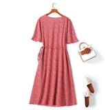 Avril Plus Size Red Ditsy Floral Wrap Dress