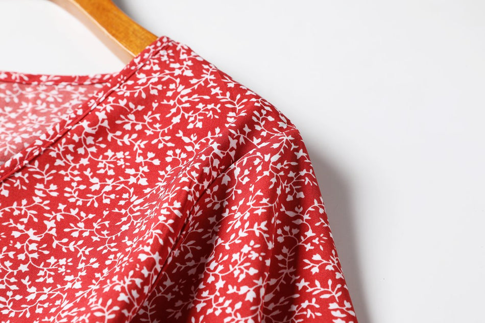 Avril Plus Size Red Ditsy Floral Wrap Dress