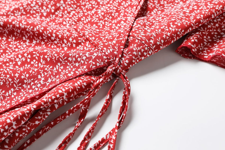 Avril Plus Size Red Ditsy Floral Wrap Dress