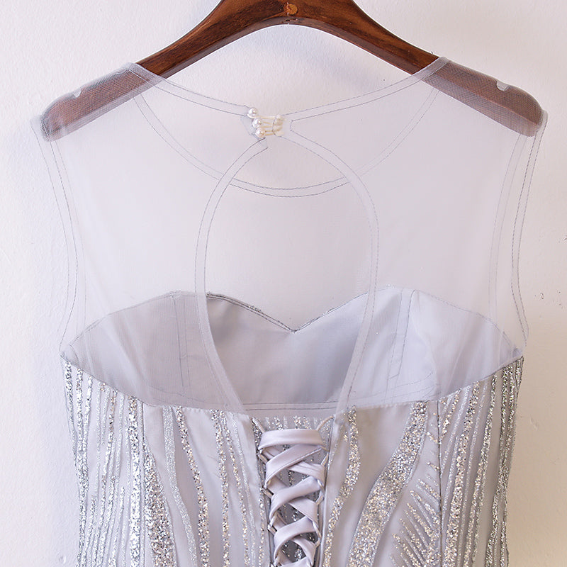 Plus Size Silver Evening Gown - Back Close Up