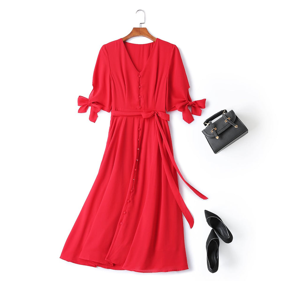 Bridgette Plus Size V Neck Midi Dress