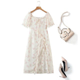 Plus Size White Floral Square Neck Dress