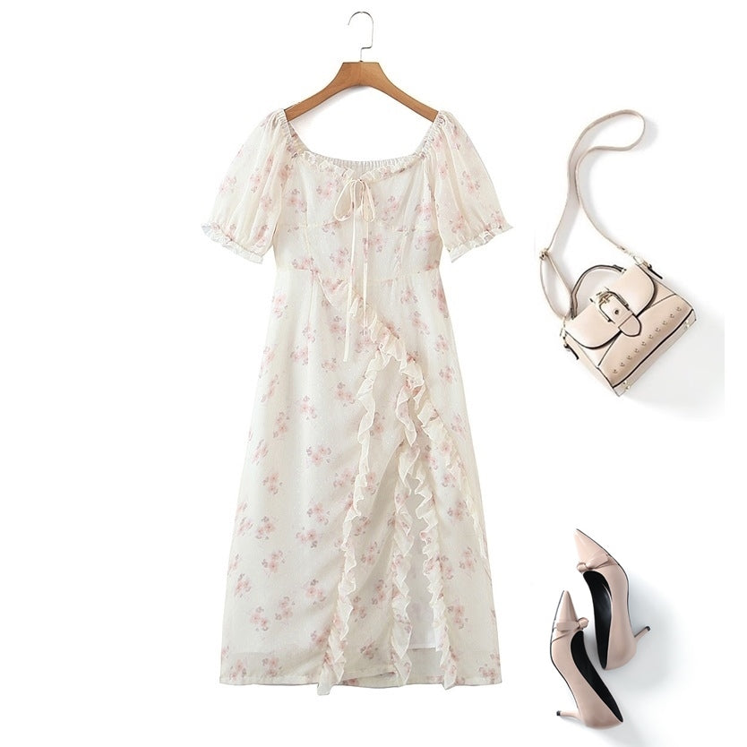 Plus Size White Floral Square Neck Dress