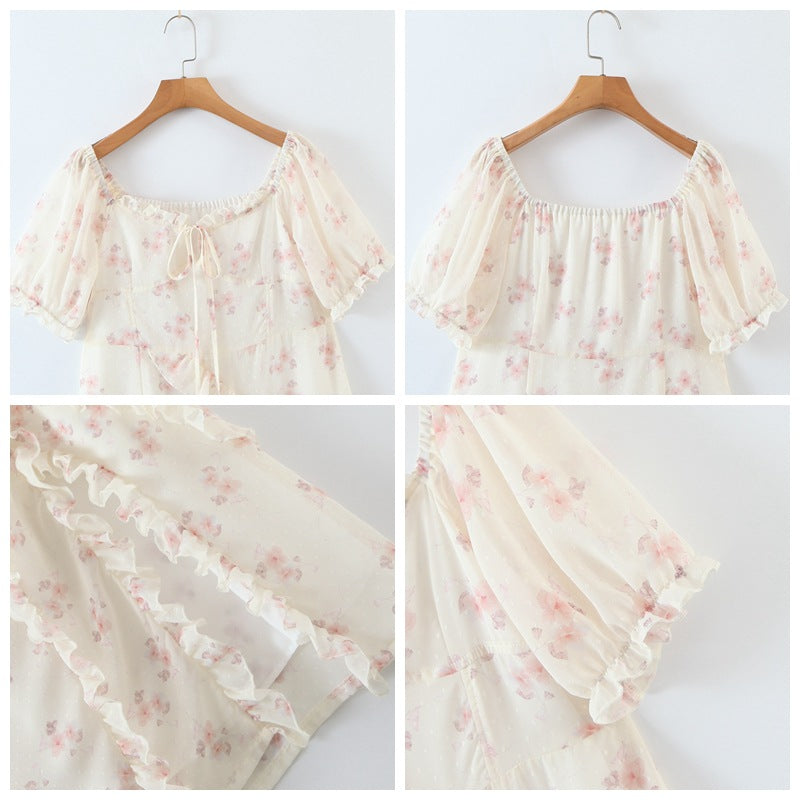 Plus Size White Floral Square Neck Dress