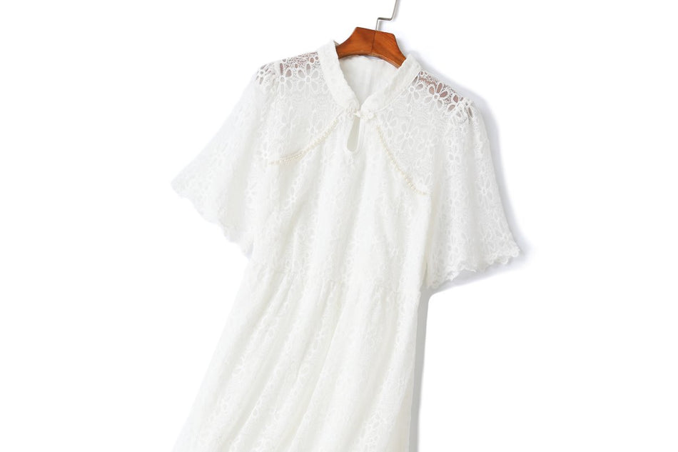 Isabel Plus Size Cheongsam White Lace Dress