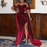 Plus Size Velvet Off Shoulder Gown