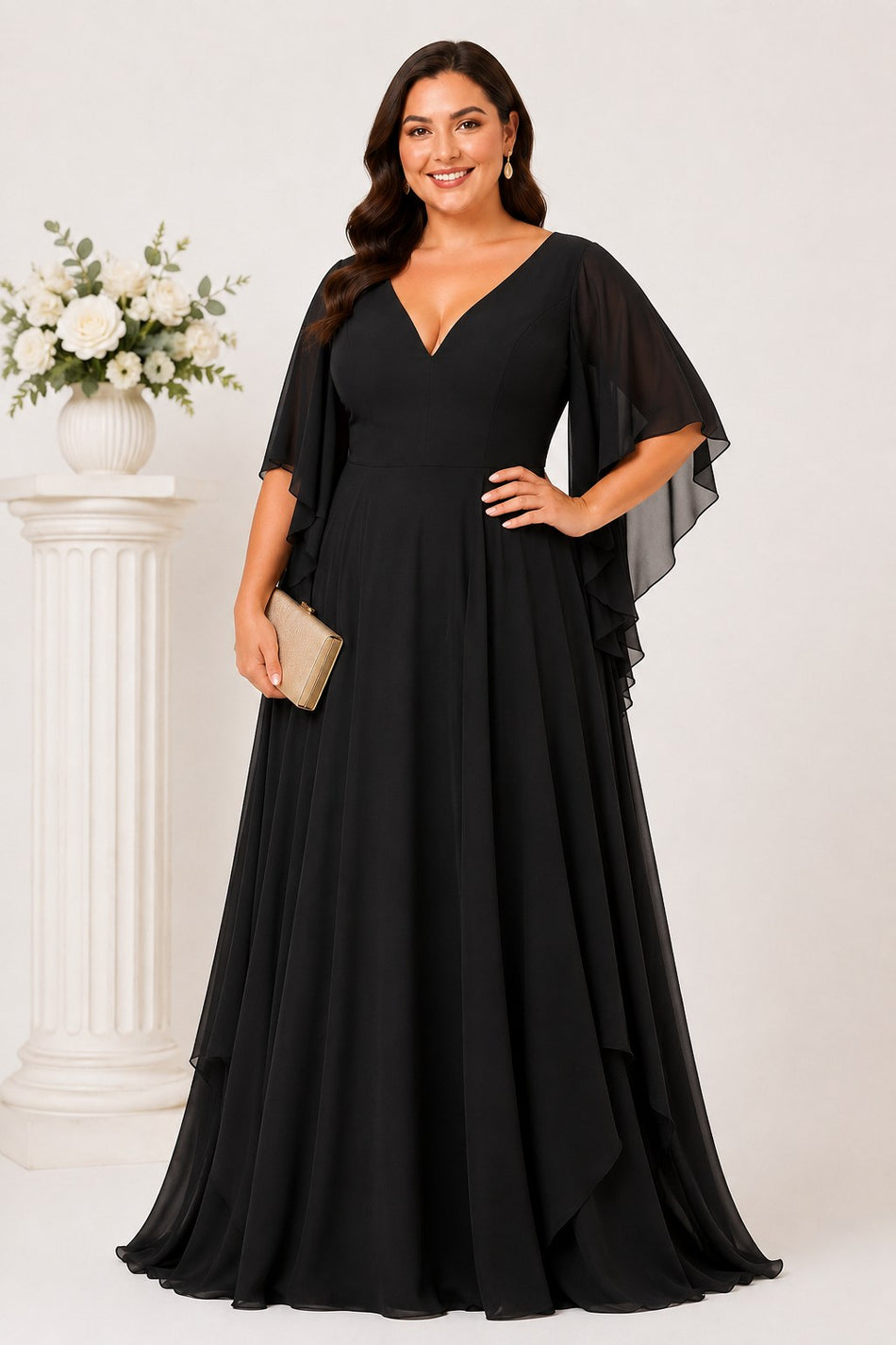 Nala Plus Size Formal Chiffon Maxi Dress– Hello Curve