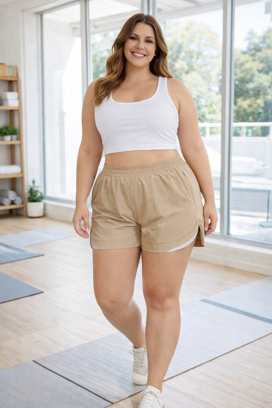 MotionEase Plus Size Khaki Running Shorts – Curve-Friendly Activewear