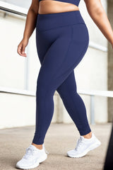 Plus Size Active Legging with Pockets - Navy Blue Side VIew