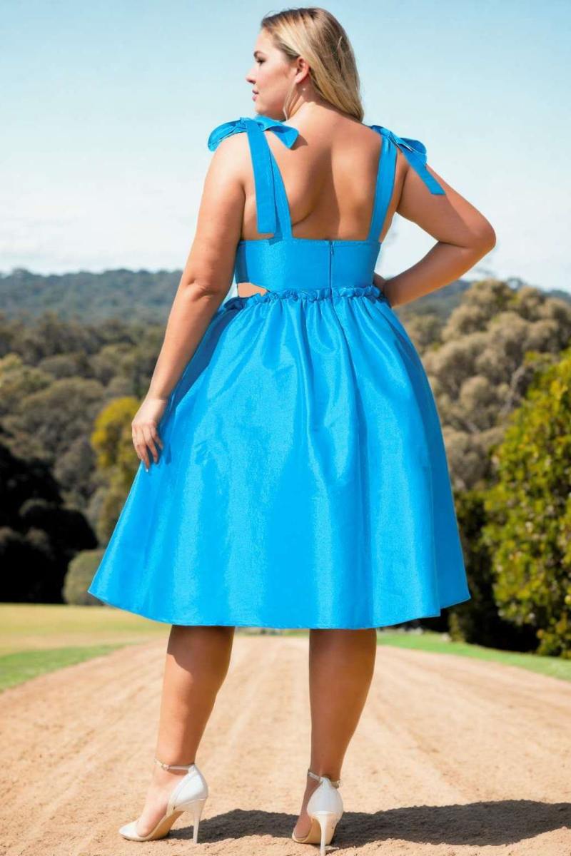 Milan Plus Size Aqua Blue Bustier Party Dress - Main Image