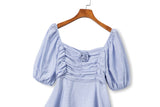 Plus Size Blue Square Neck Peplum Top
