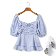 Plus Size Blue Square Neck Peplum Top