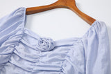 Plus Size Blue Square Neck Peplum Top