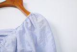 Plus Size Blue Square Neck Peplum Top