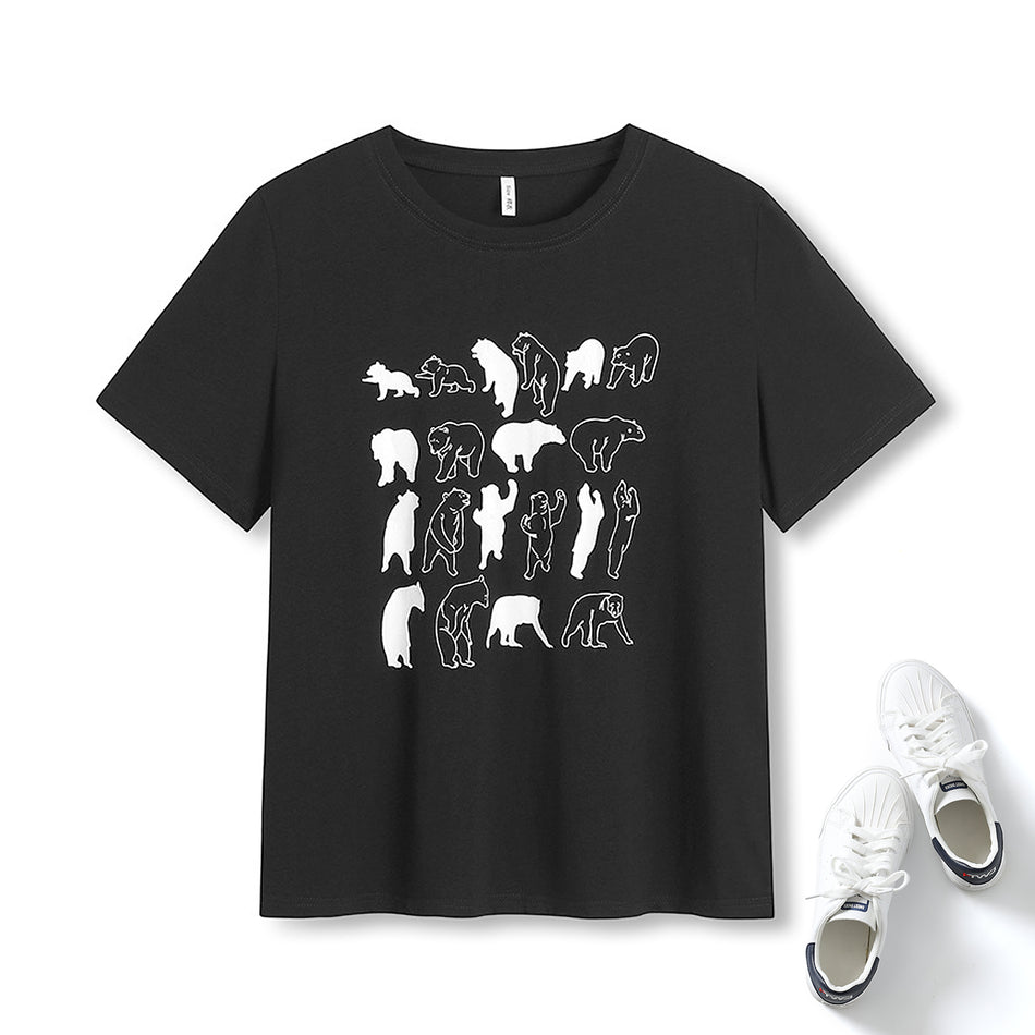 Plus Size Bear Graphic T Shirt - Black