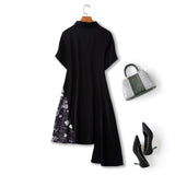 Plus Size Bias Black Shirt Dress - back view