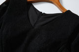 Plus Size Black A Line Evening Dress - Close Up