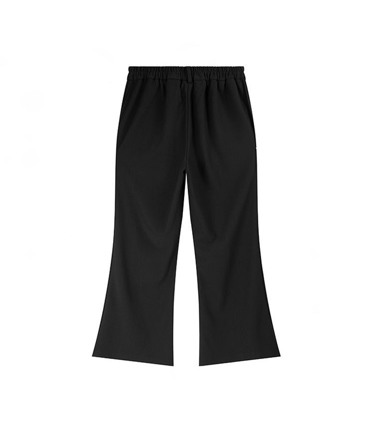 Black bell bottom trousers back view plus size high waist elastic waist pants