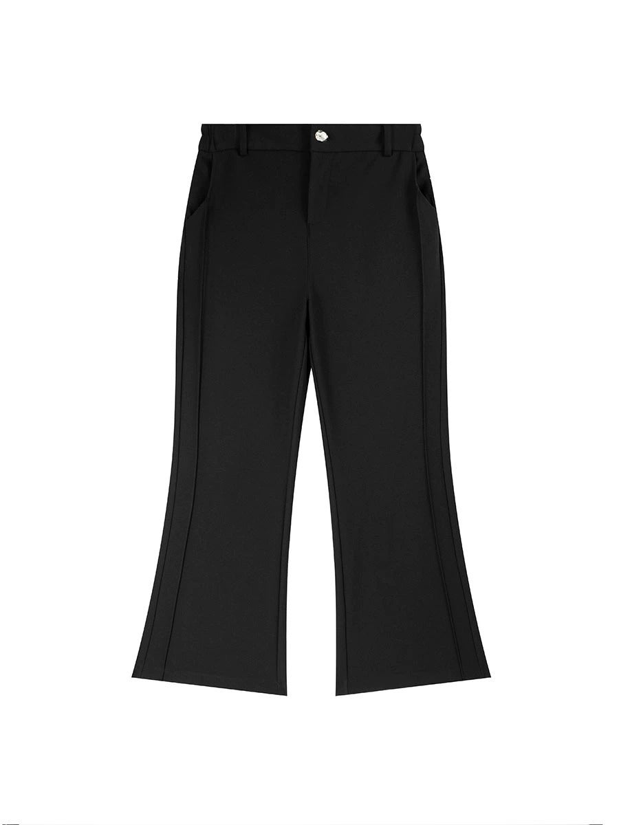 Black bell bottom trousers front view plus size high waist stretch pants