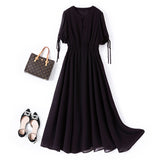 Plus Size Black Chiffon Midi Dress