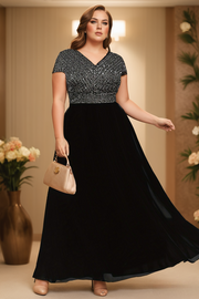 Plus Size Black Empire Waist Short Sleeve Gown