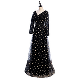 Plus Size Black Floral Embroidered Long Sleeve Evening Dress