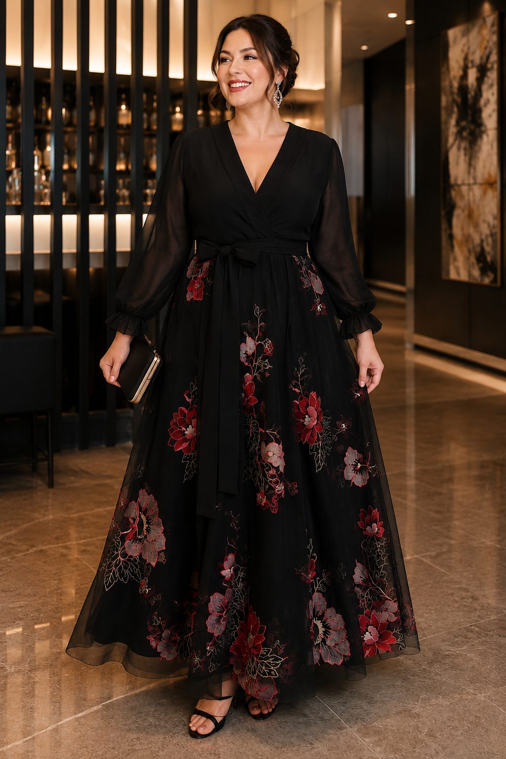 black floral dress with sleeves Plus Size Evening Black / 12 Style:AP1E213460 perfect for any occasion Men's Black Shoes | Mom Size:14 US