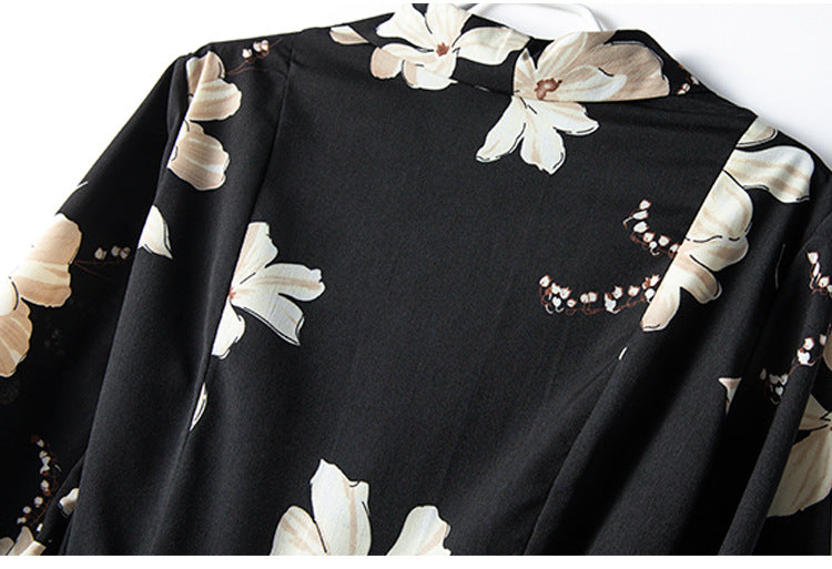 Plus Size Black Floral Long Sleeve Shirt Dress