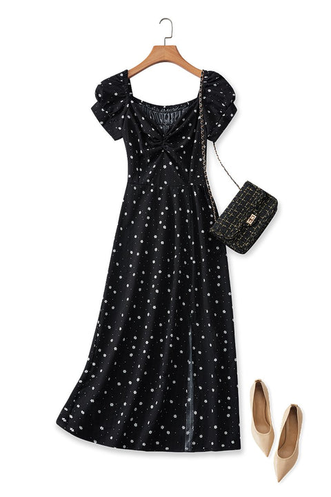 plus size black floral midi dress