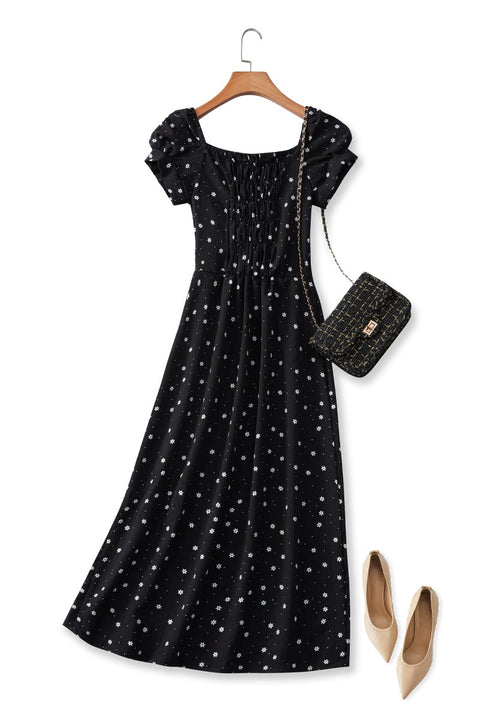 Plus Size Black Floral Midi Dress- back view