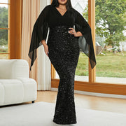 Plus Size Black Long Sleeve Evening Dress