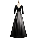 Plus Size Black A Line Mid Sleeve Evening Dress
