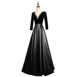 Plus Size Black A Line Mid Sleeve Evening Dress - Right View
