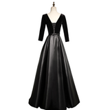 Plus Size Black A Line Mid Sleeve Evening Dress - Back View