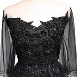 Plus Size Black Mid Sleeve Evening Dress