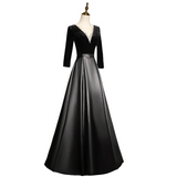 Plus Size Black A Line Mid Sleeve Evening Dress - Left View