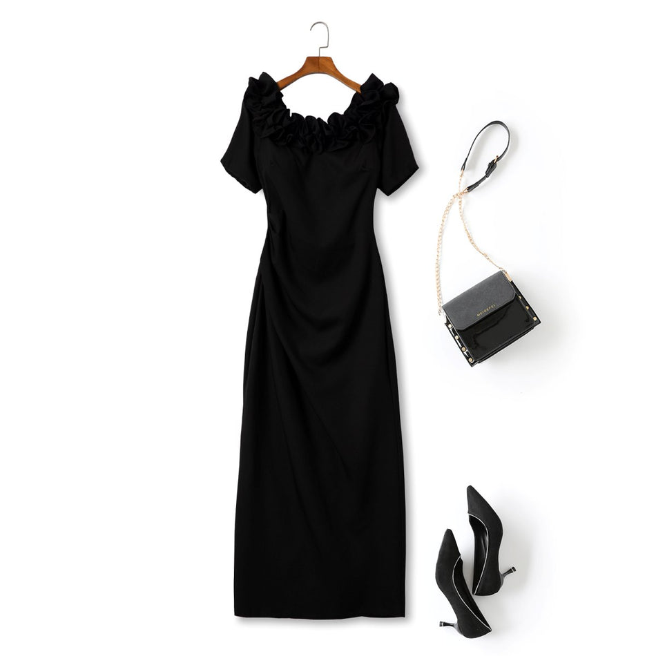 Plus Size Black Off Shoulder Fitted Evening Dress