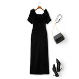 Plus Size Black Off Shoulder Fitted Evening Dress - Back View