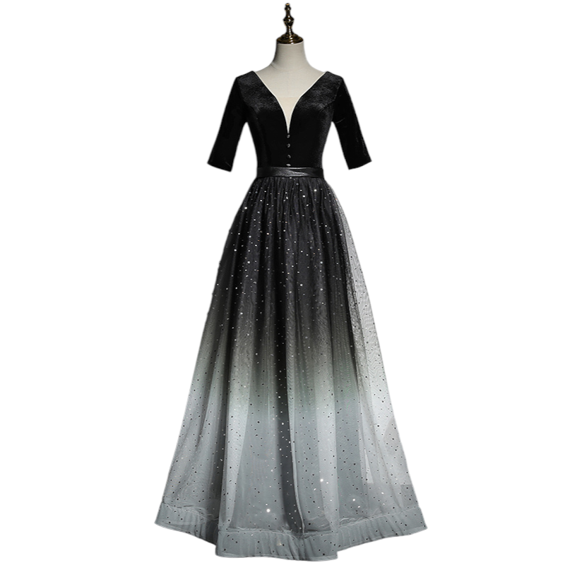 Plus Size Black Ombre Short Sleeve Evening Dress– Hello Curve
