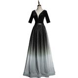 Plus Size Black Ombre Short Sleeve Evening Dress