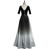 Plus Size Black Ombre Short Sleeve Evening Dress