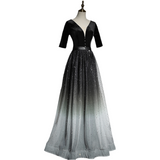 Plus Size Black Ombre Short Sleeve Evening Dress