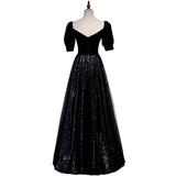 Plus Size Black Puff Sleeve Evening Dress