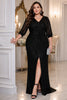 Aura Plus Size Black Sequin 3/4 Sleeve Evening Dress