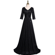 Plus Size Black Sequins Mid Sleeve Maxi Dress